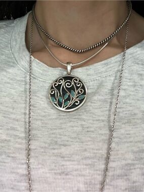 Silver onyx and turquoise Pendant 925